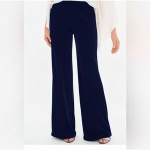 Chico's Navy Blue Velvet Wide Leg Pants Size 2 12 Short Elastic Waist Stretch
